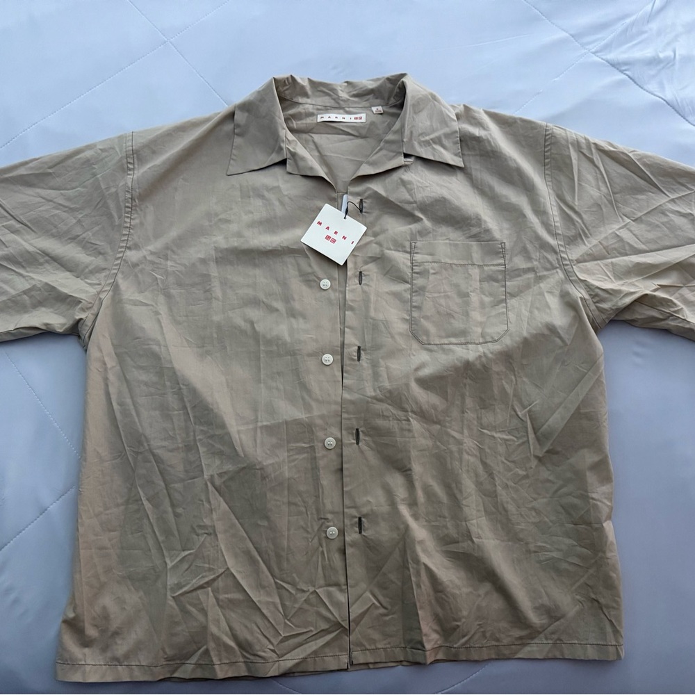 Marni x Uniqlo Oversized Short Sleeve Collar Shirt Beige Medium (New w Tags)